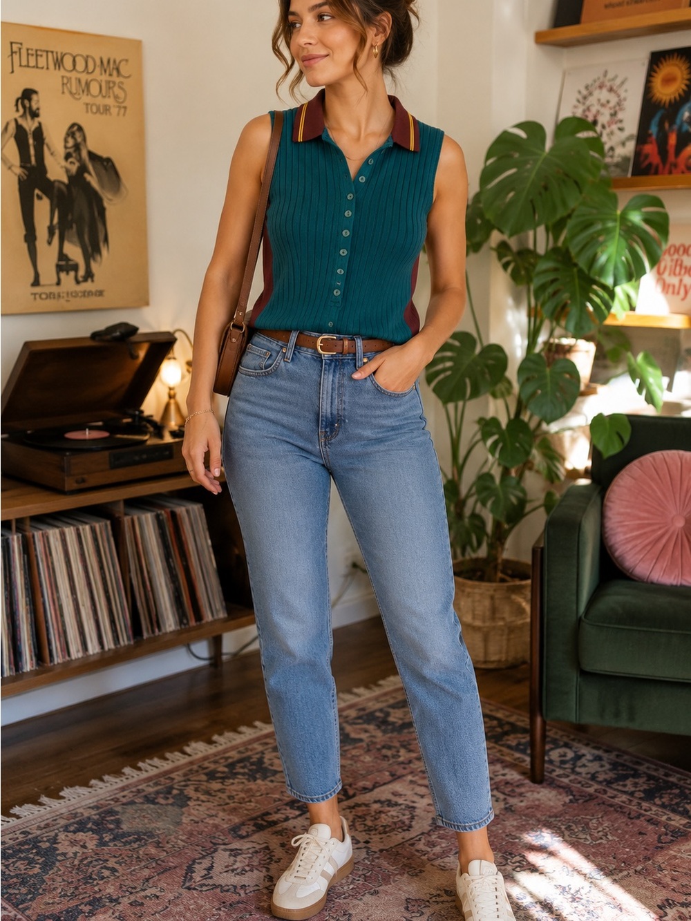 Urban Outfitters Retro Floral Knit Sweater Vest | Sleeveless Polo Top | Size S - Picture 3 of 3